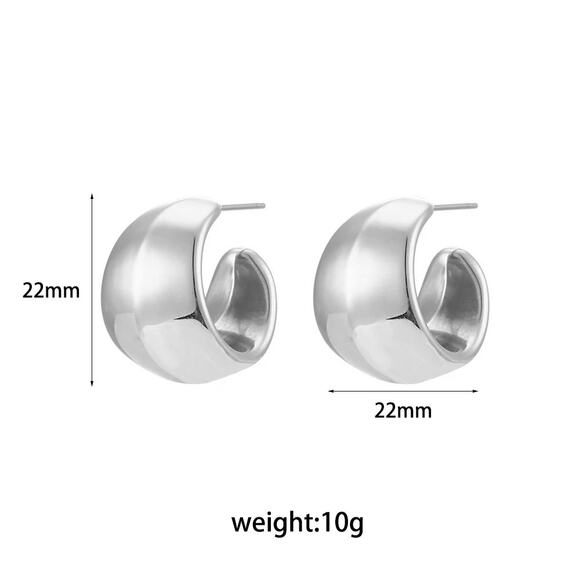 Silver Chunky Hollow C Shape‎ Hoop Earrings - Stainless Steel, Hypoallerg… - Picture 7 of 7